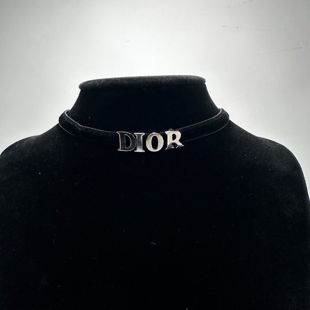 DIOR VELVET CHOKER ADJUSTABLE silver and black